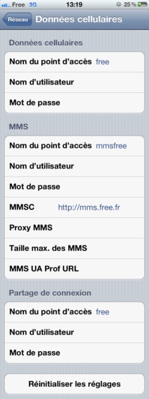 Configuration iPhone Freem Mobile 3G - Internet et MMS Configuration iPhone Freem Mobile 3G - Internet et MMS